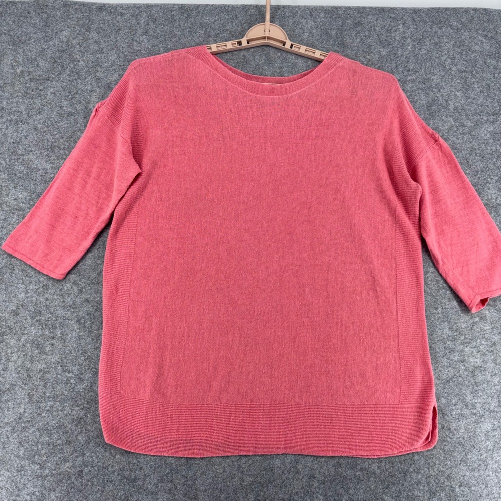 J. Jill Women XL Coral Pink Linen Rayon Blend 3/4 Sleeve Knit Sweater Relaxed
